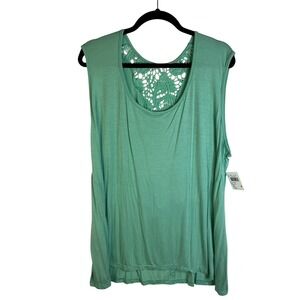 Liberty Love Mint Green Tank Top Crochet Back Sleeveless Casual‎ 3XL